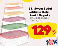 6'LI SWEET ŞEFFAF SAKLAMA KABI (RENKLİ KAPAK)